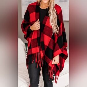 Pink Lily Red and Black Checkered Cape